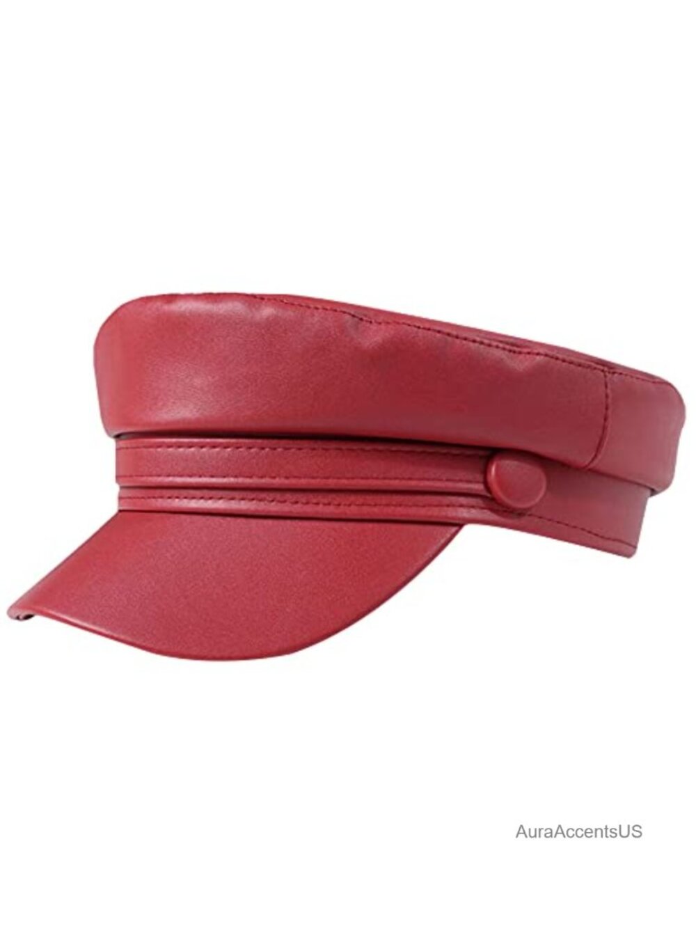 PU Leather Newsboy Paperboy Hat Button Strap Flat Top Cap